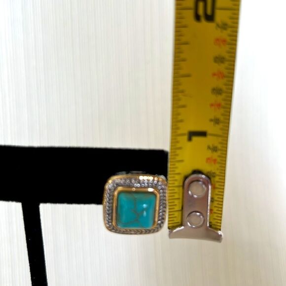 Boho Western Faux Turquoise Bracelet and Gold and Silver Tone Earrings